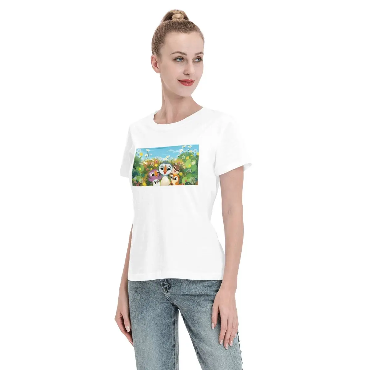 女性 Tシャツ パフィンロック漫画夏半袖 Tシャツクルーネックコットン Tシャツ服トップスストリート