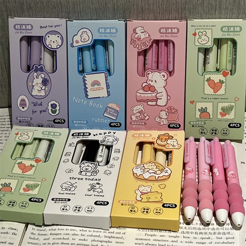 4 Stuks Creatieve Kawaii Gel Pen Mode Schrijven Soepele Sneldrogende Zachte Spons Pen Kantoorbenodigdheden Student Briefpapier Geschenken