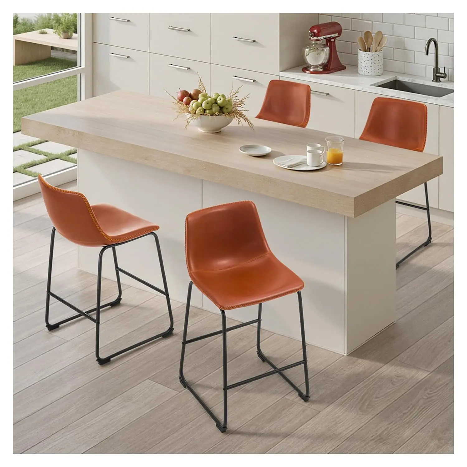 

26 Inch Counter Height Bar Stools Set of 4, Crazy Horse Leather Barstools for Kitchen Island, Modern Bar Chairs, Customized