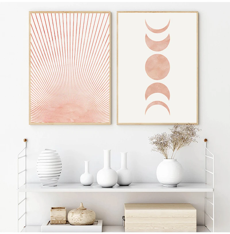 Mid Century Modern Wall Art Canvas Print Neutral Wall Picture Boho Decor Abstract Sun Art Painting Moon Phases Poster Home Decor