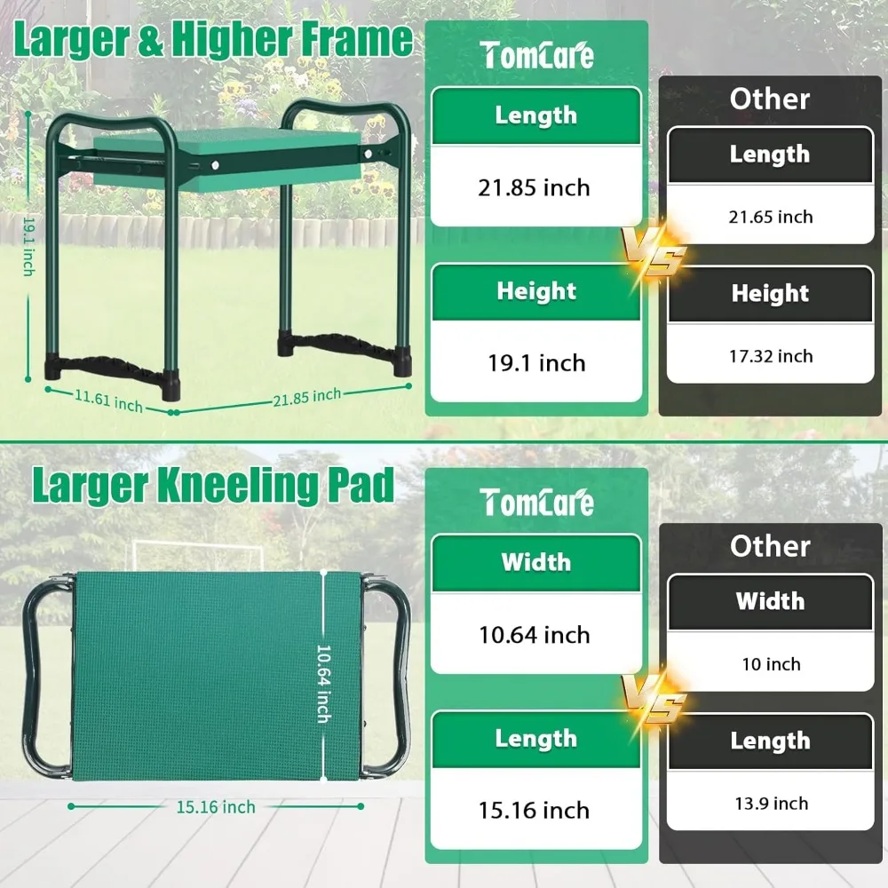 Foldable Garden Kneeler Seat with 10.64" Wide Soft Pad, 400lb Capacity, Tool Pouches & Non-Slip Feet