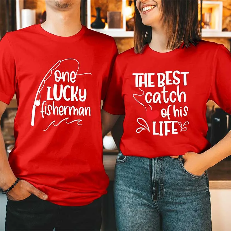 Cute Couples T-Shirts Matching Valentine's Day Shirts Husband Wife Gift Shirt Couple Tshirt Tee 2024 Summer Cotton Short Sleeve