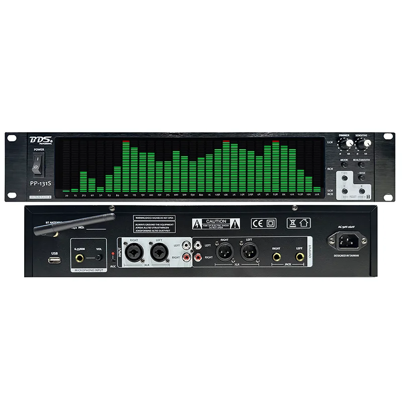 USB Player & 31ch Spectrum Analyzer - BDS PP-131S Stereo DSP Rack Mount with USB Input, Bluetooth 5.2, 930 LEDs, XLR/RCA