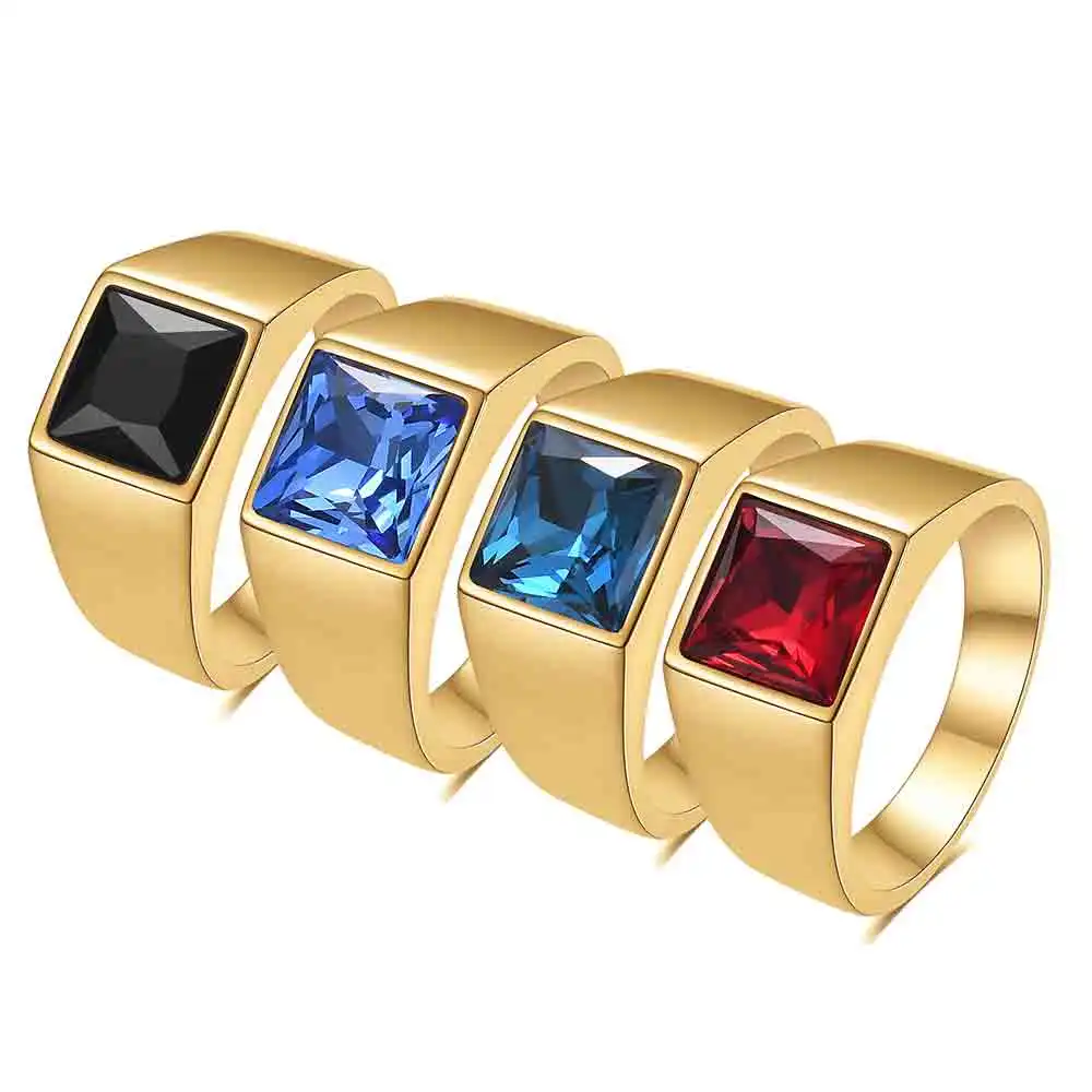 VQYSKO Big Square Cut Stone Signet Ring Wykwintny duży kolorowy kwarcowy pierścionek koktajlowy dla kobiet mężczyzn Biżuteria Prezenty imprezowe