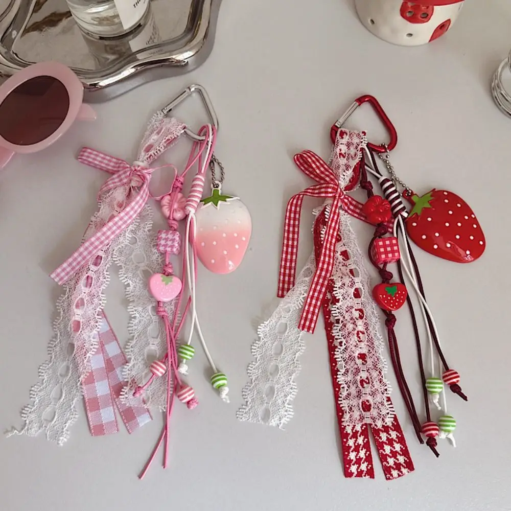 

Bag Decoration Strawberry Bag Charms Trinket Girl Heart Riband Strawberry Keychain Ornament Y2K Girl Sweet Key Chain