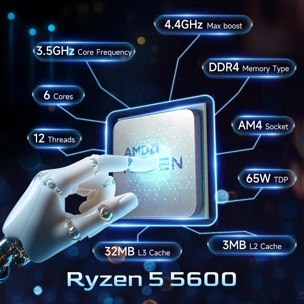 NEW AMD Ryzen 5 5600 6-Core 12-Thread DDR4 7NM L3=32M 3.5GHz Processor 65W Socket AM4 R5 5600 but without fan