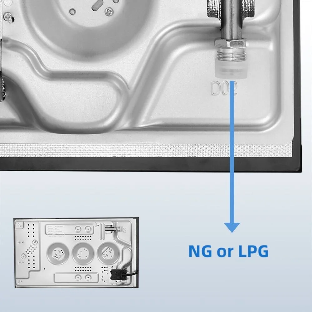 EU-zertifiziertes 2-Flammen-Gaskochfeld 30 cm aus gehärtetem Glas | Eingebautes Gusseisen-Regal, Dual-Fuel (NG/LPG), 5200W, Flammenausfallschutz, Schwarz – Detail 2