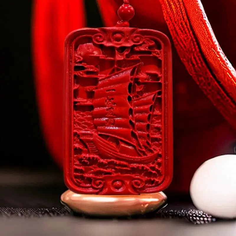 

Cinnabar Sailboats Pendant Men Designer Luxury Vintage Red Gifts for Women Talismans Charm Jewelry Gift Fashion Chinese