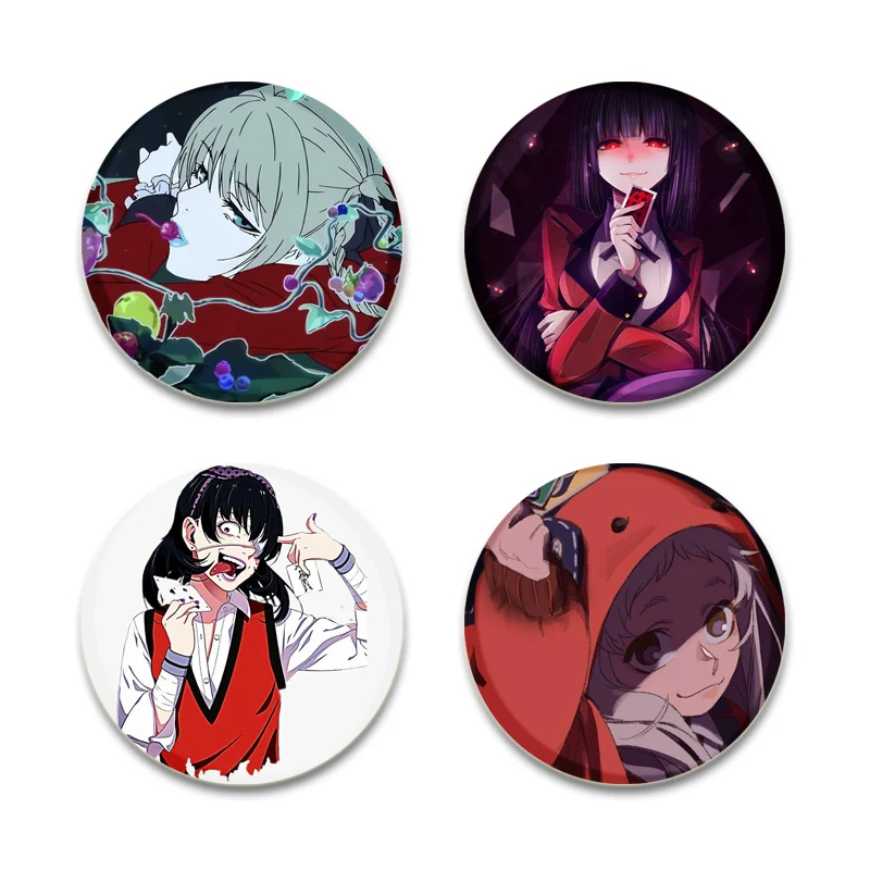 Anime Kakegurui Brooch Round Handmade Lapel Pin Breastpin Yumeko Jabami Cartoon Cosplay Badge for Backpack Decor Jewelry Gifts