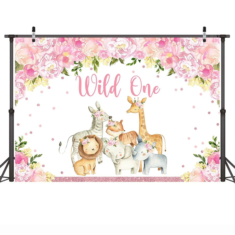 와일드 원 배경 정글 나뭇잎 동물 생일 케이크 테이블 배경 용품, 어린이 맞춤형 삼림 지대 사파리 파티 배너 장식