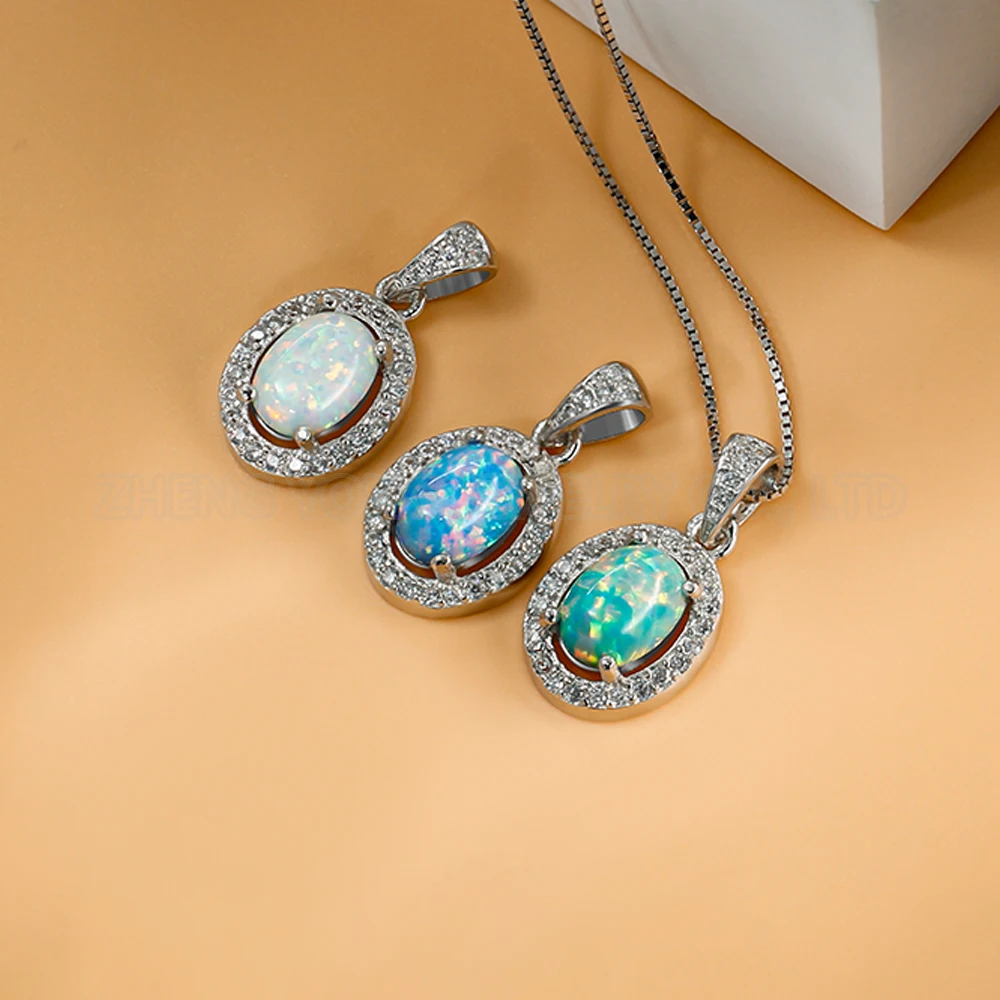 Classic Oval Shape Pendant 925 Silver DIY Color Opal Pendant for Women