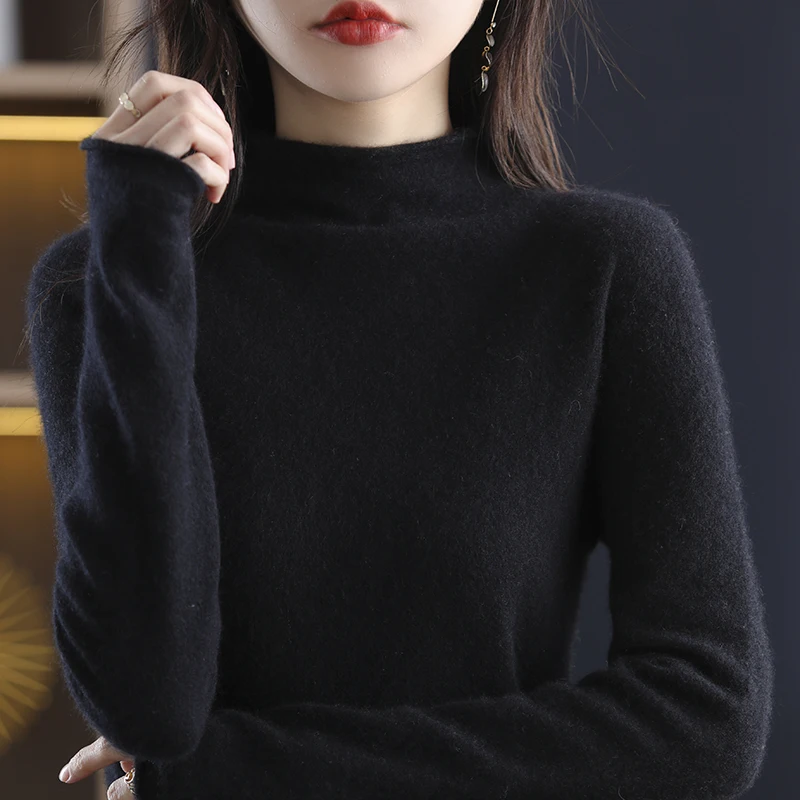 100 %Pure Cashmere Sweaters Women\'s half turtleneck bottom sweater pullover sweater autumn/winter 2022 new