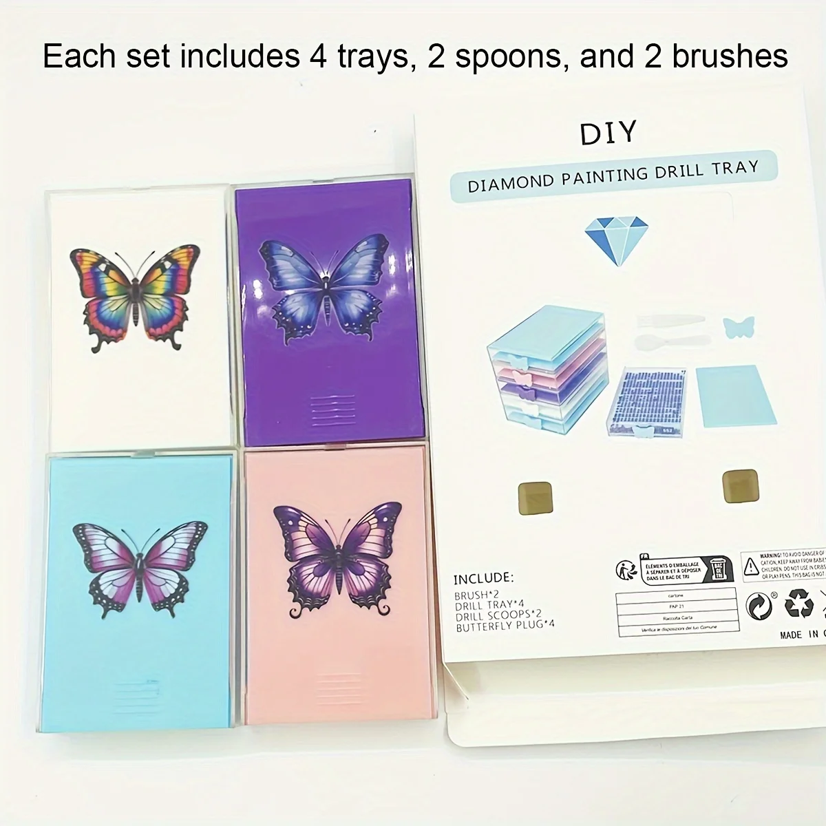 4pcs/Box Diamond Painting Tool Tray Kits Drill Box Butterfly Funnel Screen Drilling Disc Dividing  Pen Nail Art Beading Plates view 4