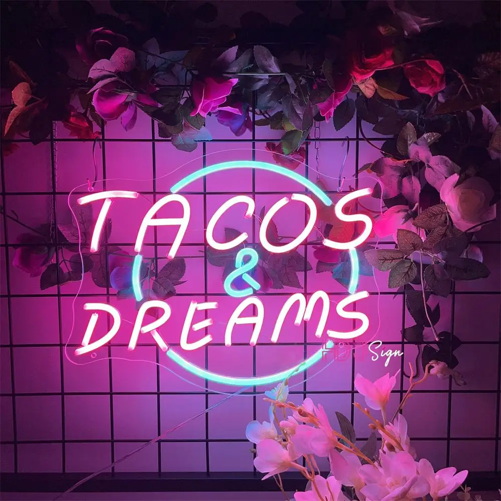 TACOS Dream Neon LED Sign Restaurant Wall Decor Room Neon Sign For Fast Food Shop Store Neon Lights Business Light Up Signboard