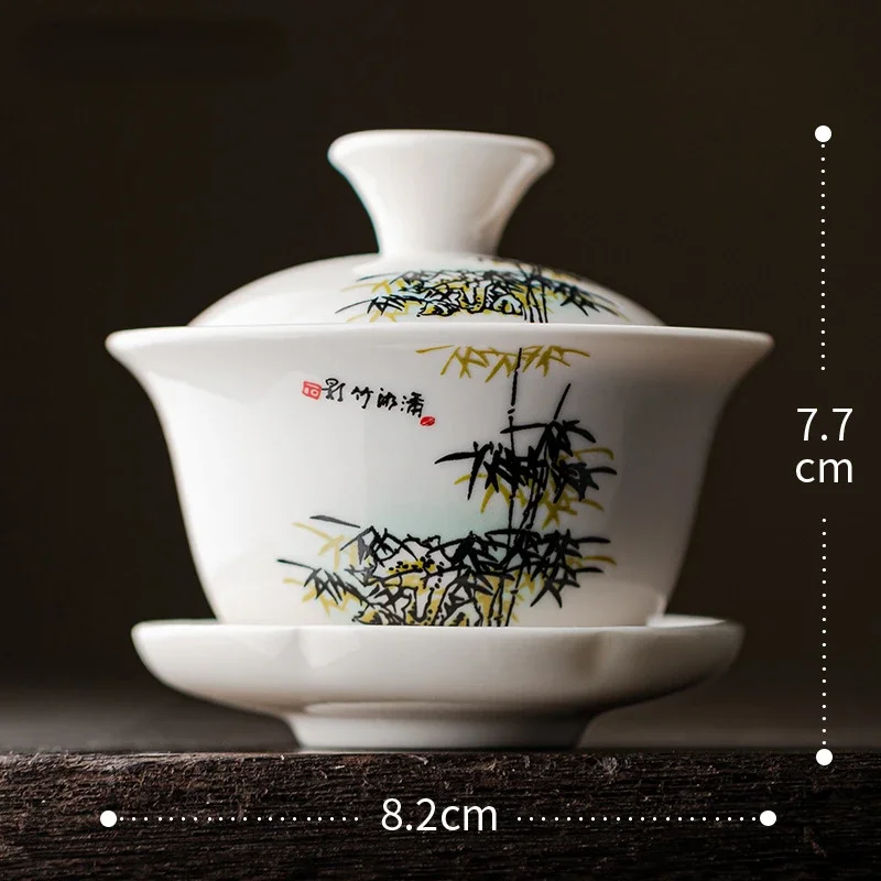 Tea Bowl Ceramic Tea Cup Soup Tureen Chinese Ceramic Gaiwan Porcelain Gaiwan White Lid Bowl Lotus Hand Drawing Gai Wan Shen Puer