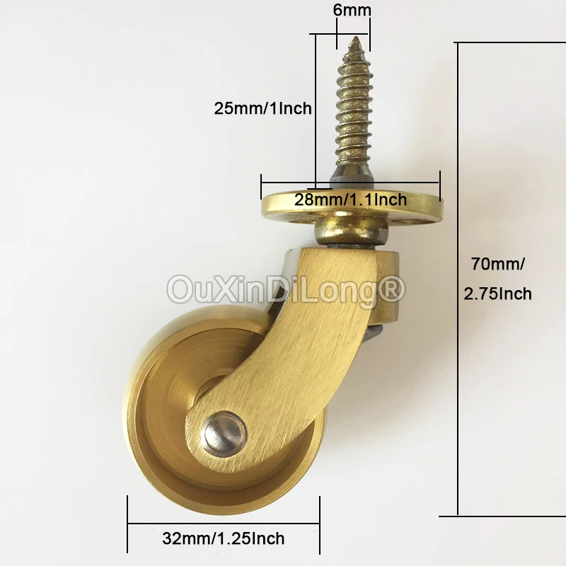 4 Stuks 1.25 "(32Mm) messing Wielen Schroef Plaat Wielen Meubels Universele Wielen Bank Piano Tafel Stoel Bescherming Been CD178