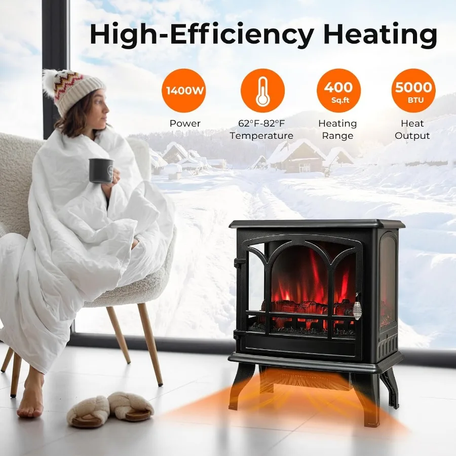 23 Electric Fireplace Stove for Living Room or Bedroom Heating with 3-Level Dimmable Flame Effect 6H Timer Remote Control Compa