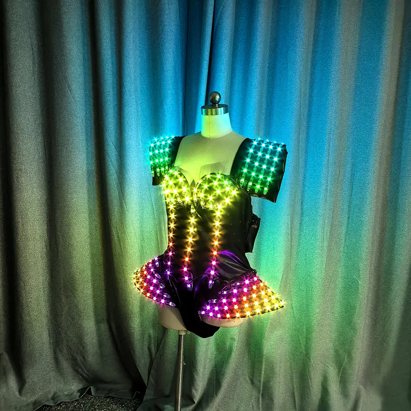 

Bar Glowing DS Stage Performance Costume LED Glowing Suit Remote Control Rainbow Light Women's GOGO Suit KTV Atmosphere Props