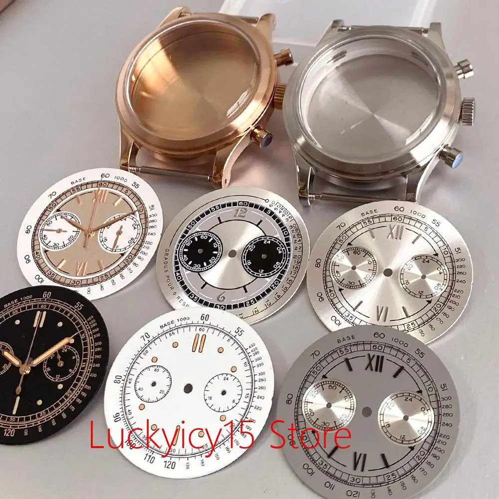 Stainless Steel Rose Gold Chronograph Multifunction for MIYOTA OS20 Quartz 38mm Watch Case Dial Set Mineral Crystal Watch Parts