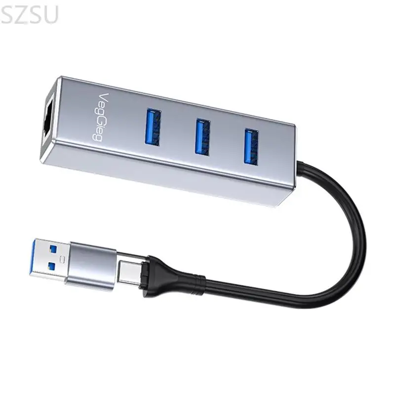 SZSU Double Interfaces USB C And USB A RJ45 Ethernet Adapter Hub For Laptop Smartphone