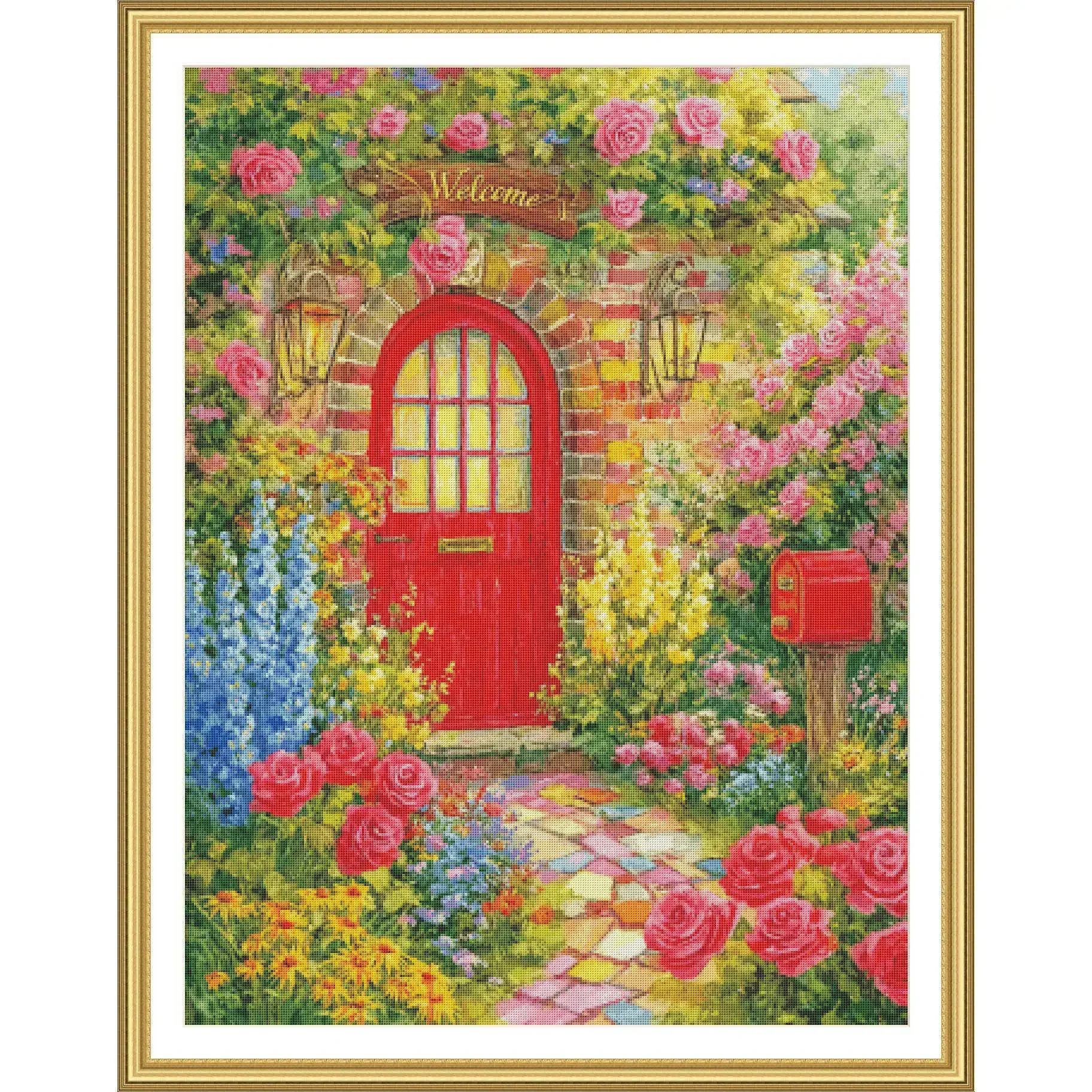 Stamped Cross Stitch Kit 11CT 14CT 16CT 18CT Printed Canvas Cotton Threads DIY Embroidery Wall Decor[ZZ8262-Chunri Garden Gate]