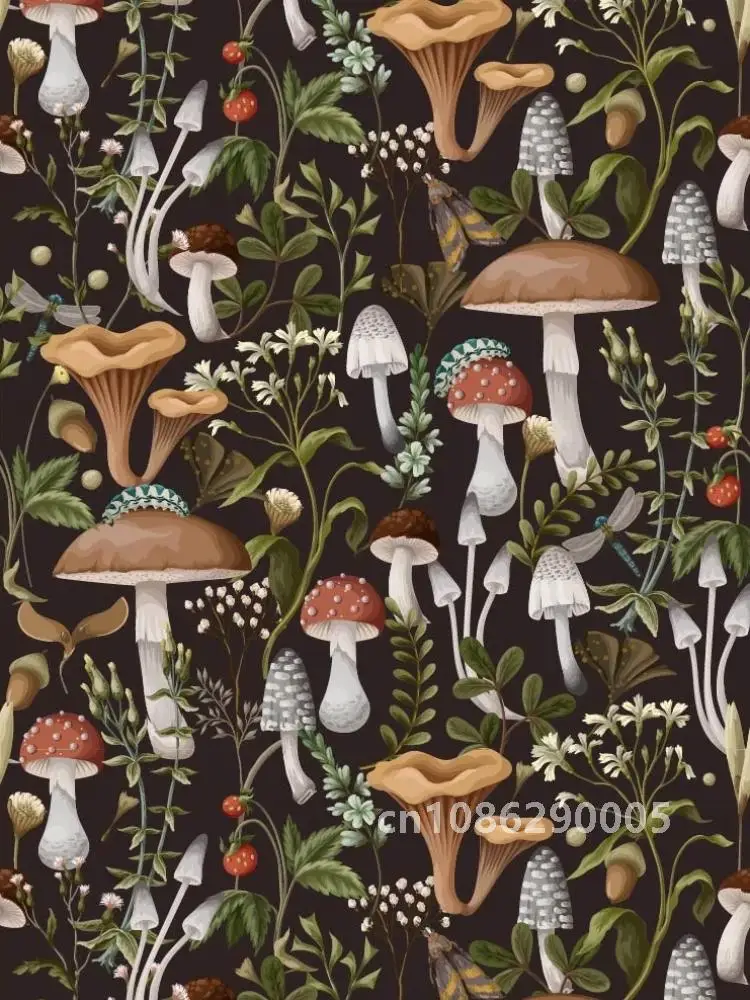 Black/Brown/Green Leaf Self-Adhesive Paper Peel And Stick Wallpaper Boho Mushroom Removable Stick On Contact Paper For Bathroom