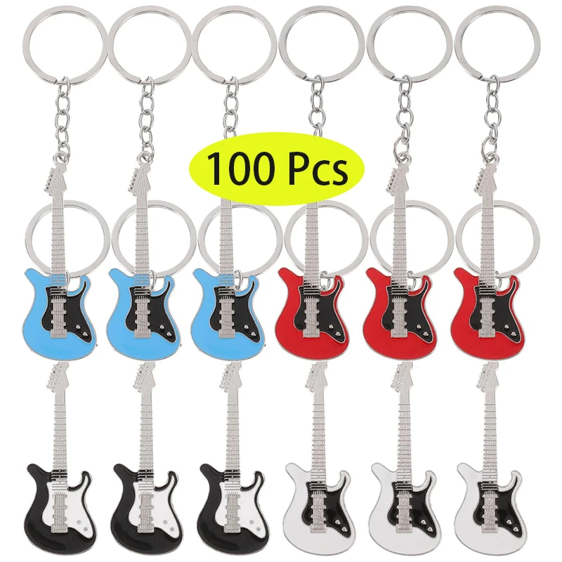 

100 Pcs Alloy Guitar Keychain - Cute Bass and Electric Guitar Keyring - Mini Instrument Key Holder for Music Lovers