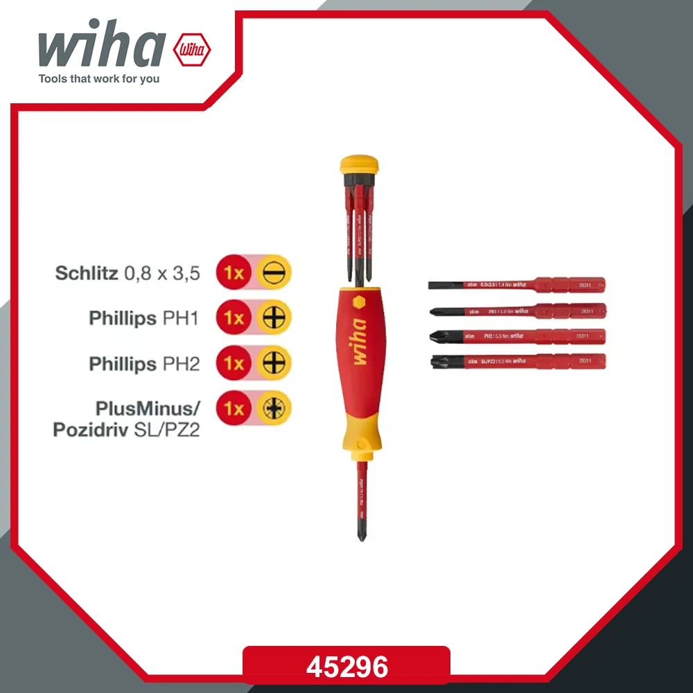 

WIHA 45296 4-in-1 Insulated Screwdriver Set with SlimBits PocketMax Charger 1000V Insulated Tools