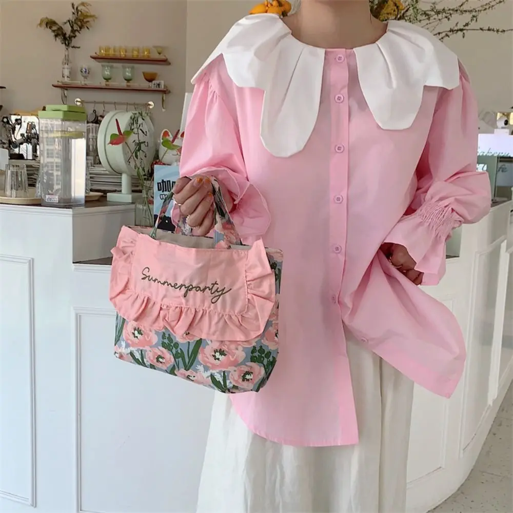 

Trendy Printed Floral Embroidery Canvas Bag Lace Flower Print Cloth Bag Handbag Large Capacity Canvas Shoulder Bag Girls