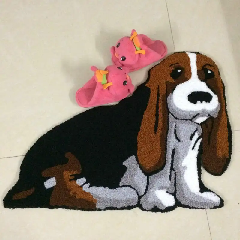 Cute Pet Dog Shape Carpet, Handmade Plush Rug, Home Decor, Living Room, Bedroom, Anti Slip Floor Mat, Hallway Entrance Doormat