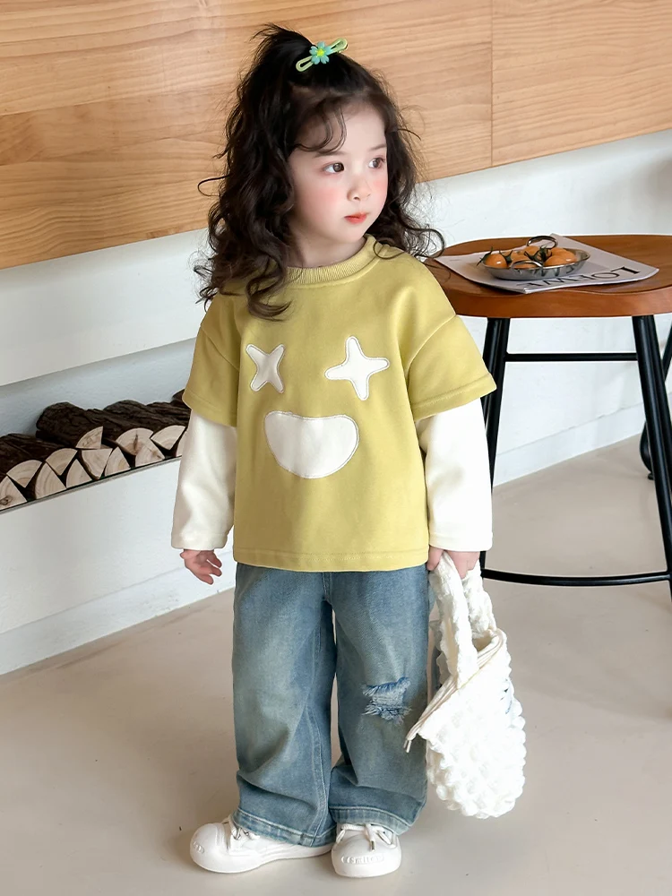 Mole de Manga Longa com Patchwork para Primavera e Outono, Casual e Faion, Novo 2025, Estilo de Roupas para Meninas Bebê...