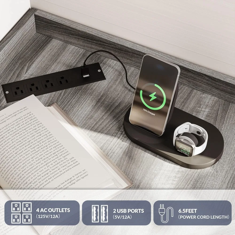 خزانة زاوية مع منفذ USB فائق السرعة A/C، وطاولة زاوية مع درجين للتخزين و10 أرفف #4