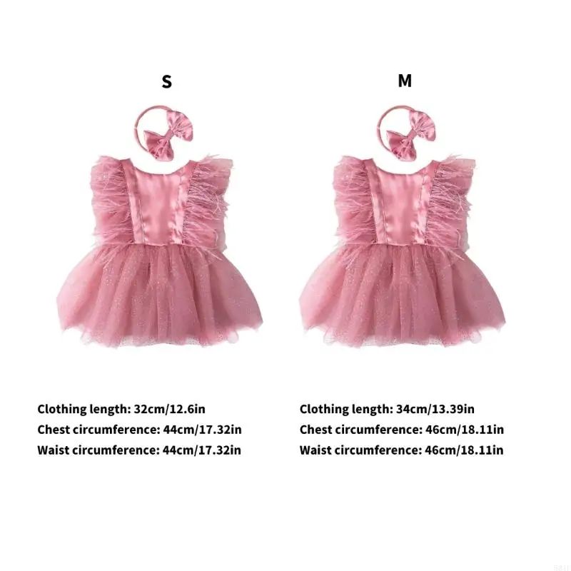 581F زي رومبير من الدانتيل الناعم لالتقاط الصور للأطفال من عمر 0 إلى 3 أشهر مع عصابة رأس متطابقة #6