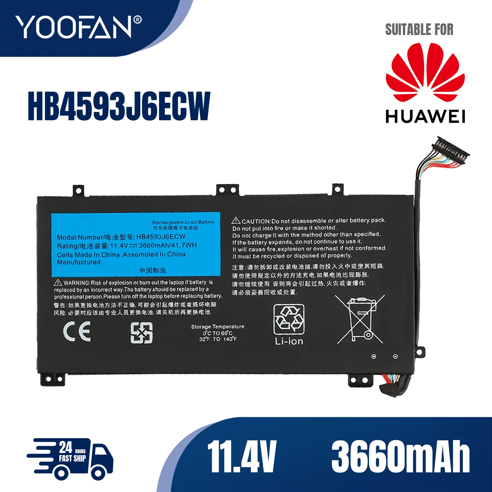 YOOFAN batería HB4593J6ECW para Huawei MateBook 13, 2020, WRT-W19, WX9, W29, i7, HN-W19L, W19R, WRT-W09, W19L, Notebook, 11,4