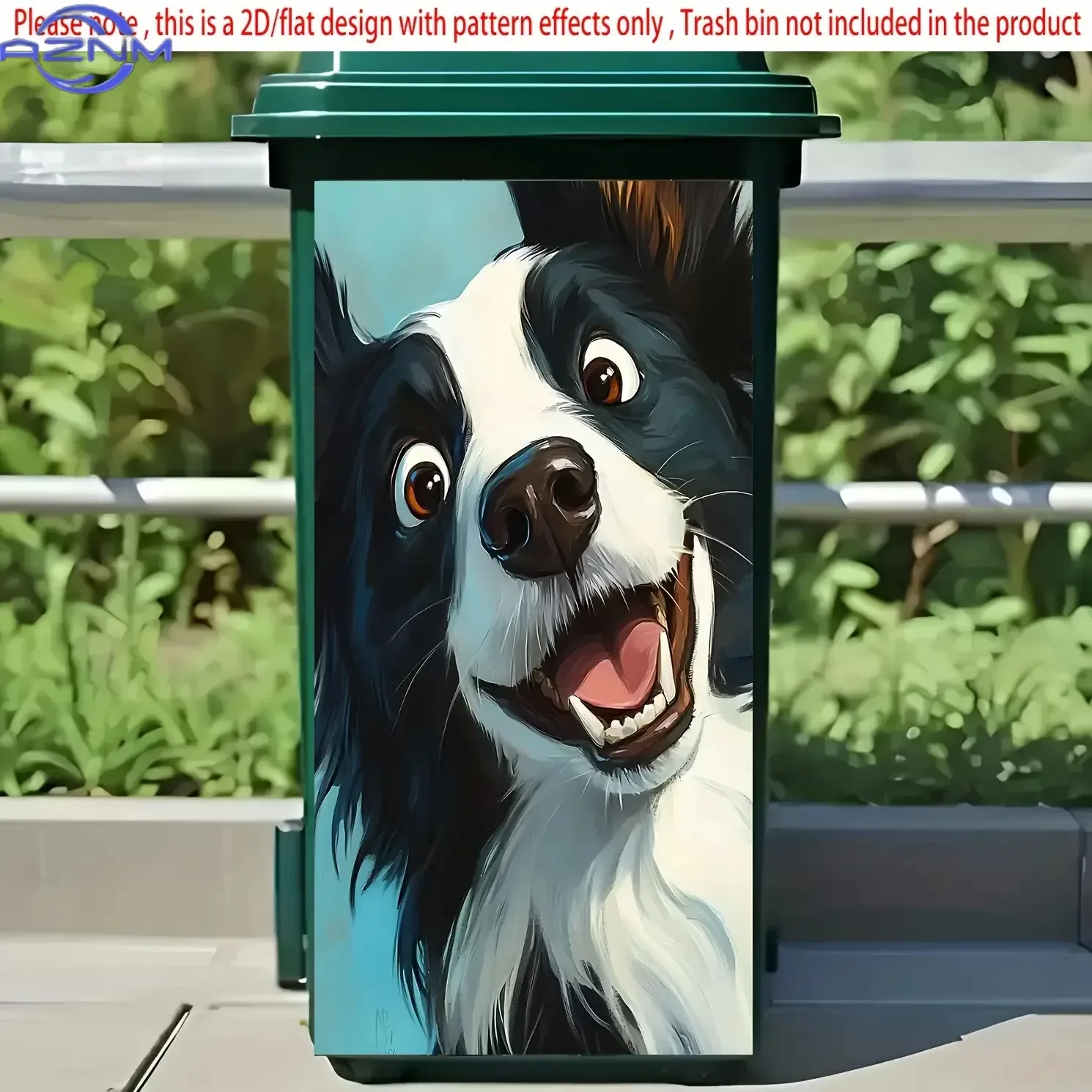 A Vibrant Cartoon Animal Trash Can Sticker - .99X.0 cm, Featuring a Charming Border Collie Illustration, Suitable for Tras