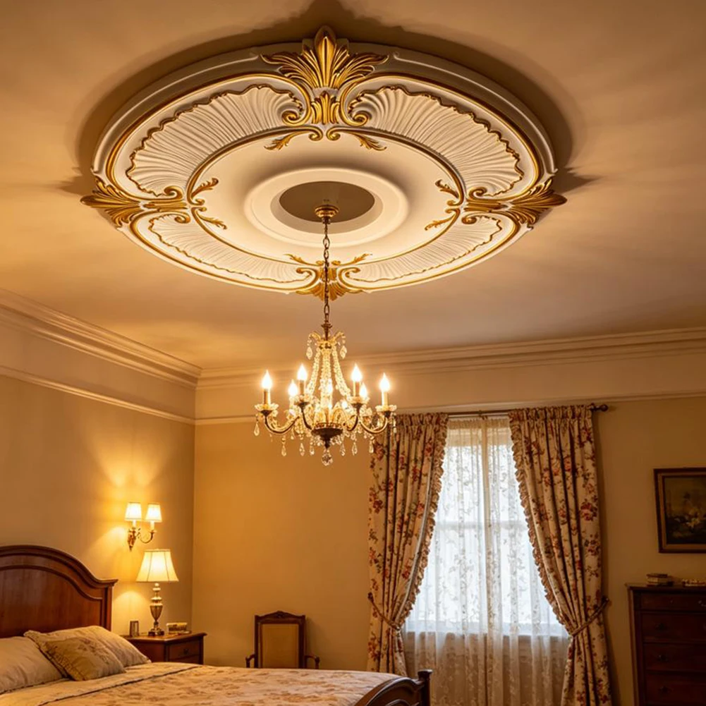 

1pc PU Ceiling Medallion Decorative Ceiling Chandelier Medallion 33.5/45.5cm With Gold Accent Round Home Lighting Base