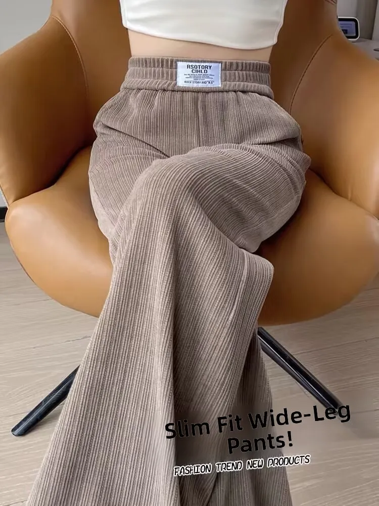 

Женские широкие брюки с высокой талией, утепленные, осенне-зимние, в корейском стиле, прямые, повседневные, свободные, длинные