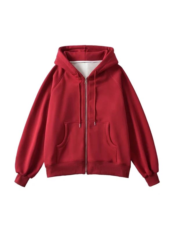 WOMENGAGA Hooded Sweatshirt Zipper Loose Slim Plush Thick Sports Casual Hoodie For Women Red Sweet Korean Women Tops 5MBZ