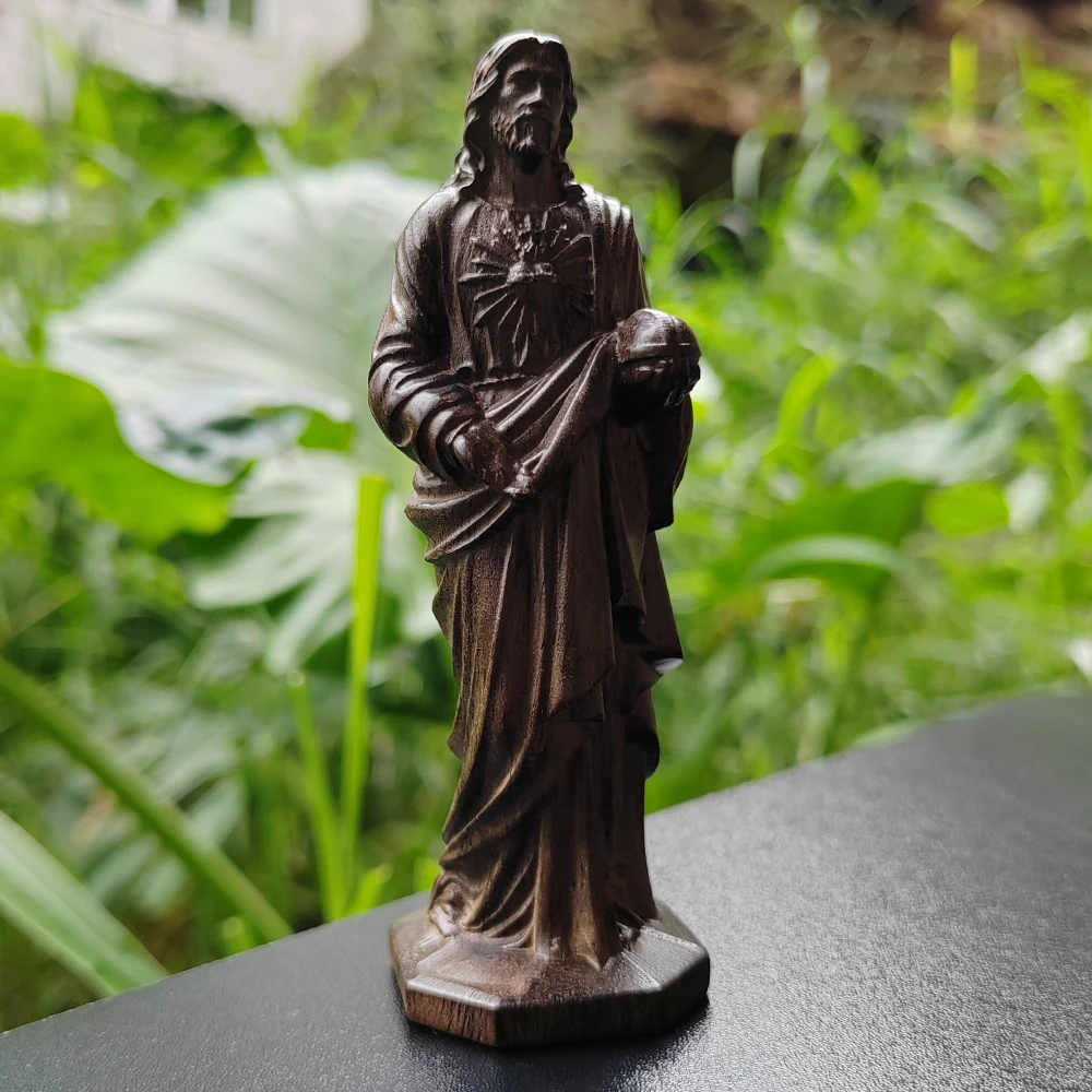 3.8 Inch Hand-Carved Wooden Jesus Figurine, Classical Style, Traditional Style, Suitable for Centerpiece Decoration, Holiday Decoration, Birthday Gift, Creative Desktop Ornament, Home Decoration, Office, Christmas Decoration, Study Room