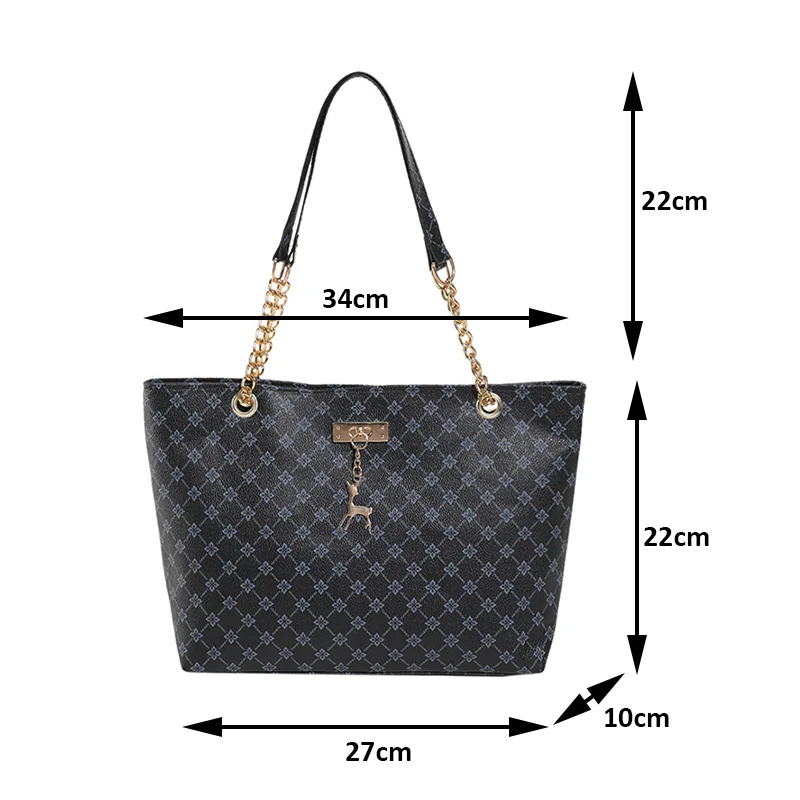 

Large Capacity Soft Leather Tote Handbag for Women with Hanging Accessories Presbyopia Texture Design Shoulder Bag