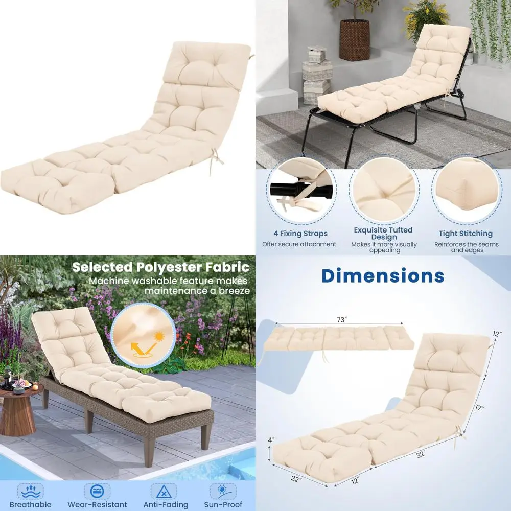 وسادة كرسي عالية الظهر للفناء الخارجي، مقاس 73 × 22، 4 حشوات سميكة، مع 4 أربطة أوتار للاسترخاء المريح