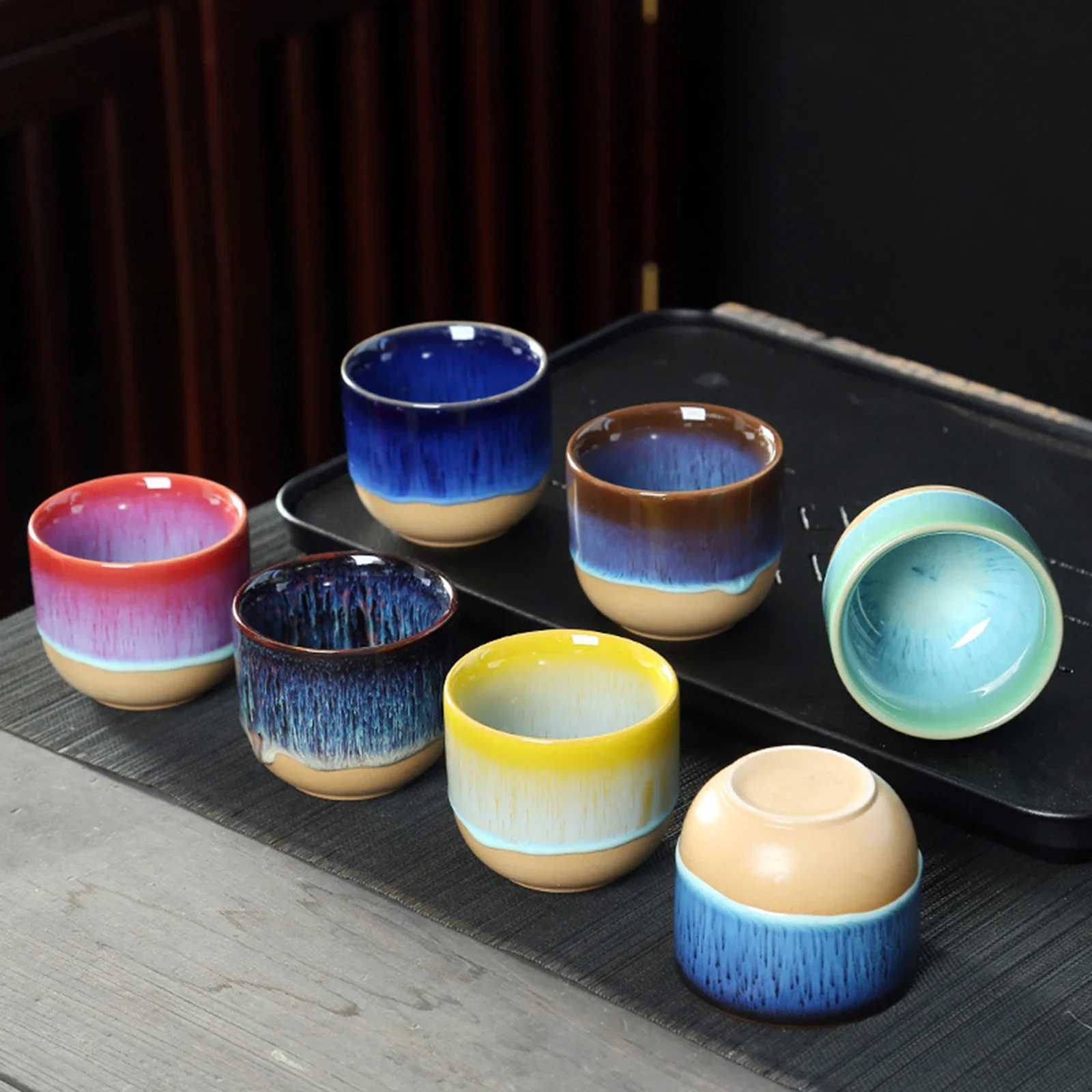 Kiln Change China Ceramic Tea Cup Pottery Jianzhan Drinkware  Temmoku Glaze Porcelain Kung Fu Cups Set for Water Latte Milk