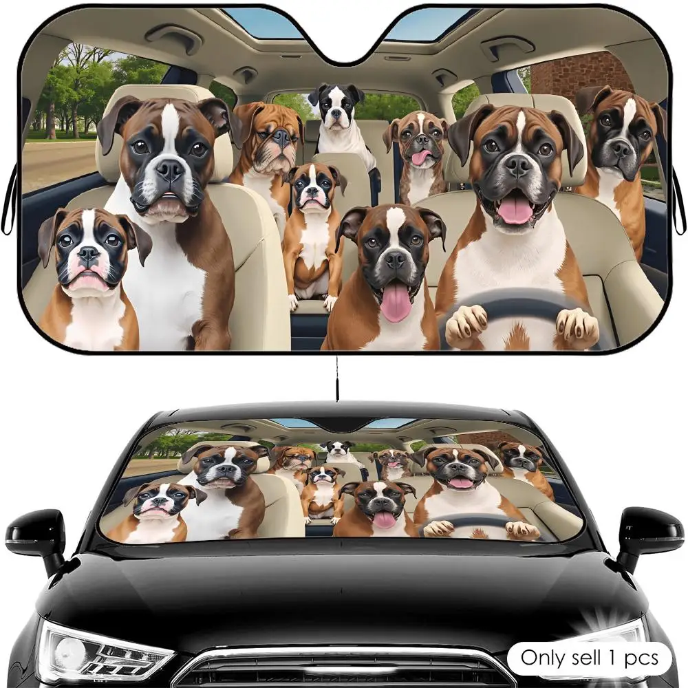 Boxer dog driving Sun Visor Reusable Aluminum Foil Car Windshield Sun Visor UV Protector Heat Insulation Cover Shade - view 4