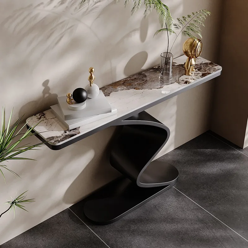 Slate entrance table Light luxury end view Simple entrance Italian minimalist narrow Lobby against