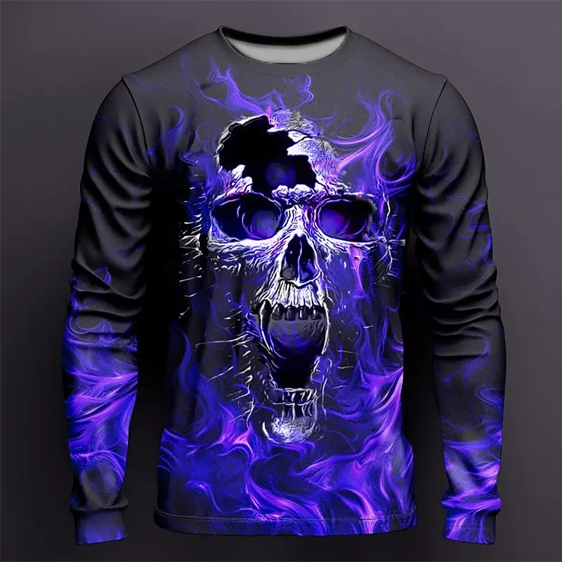 

Funny Skull Print Men's T Shirts Fashion Cotton Long Sleeve T-shirt Casual O-neck Loose Tops Hip Hop Trend Harajuku Men Clothing