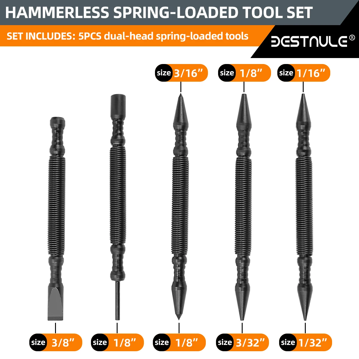 BESTNULE 5-Piece Nail Setter Dual Head Nail Set & Dual Head Center Punch & Hammerless Cold Chisel & Hinge Pin Remover Punch Set