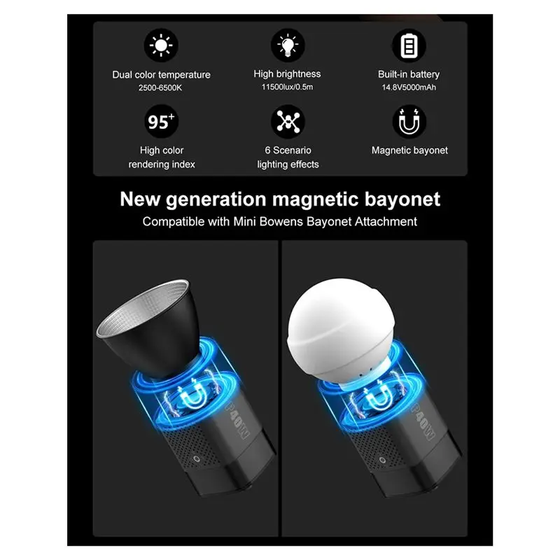 2026 New LED Video Light 40W Bi-Color COB Photographic Studio Light 2500K-6500K 5000Mah For Live Streaming Commercial Photograph