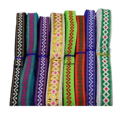 1cm 7 Yards Woven Jacquard Ribbon Tape Webbing Ethnic Trim Embroidered Lace DIY Garment Curtain Bags Sewing Accessories Farbic