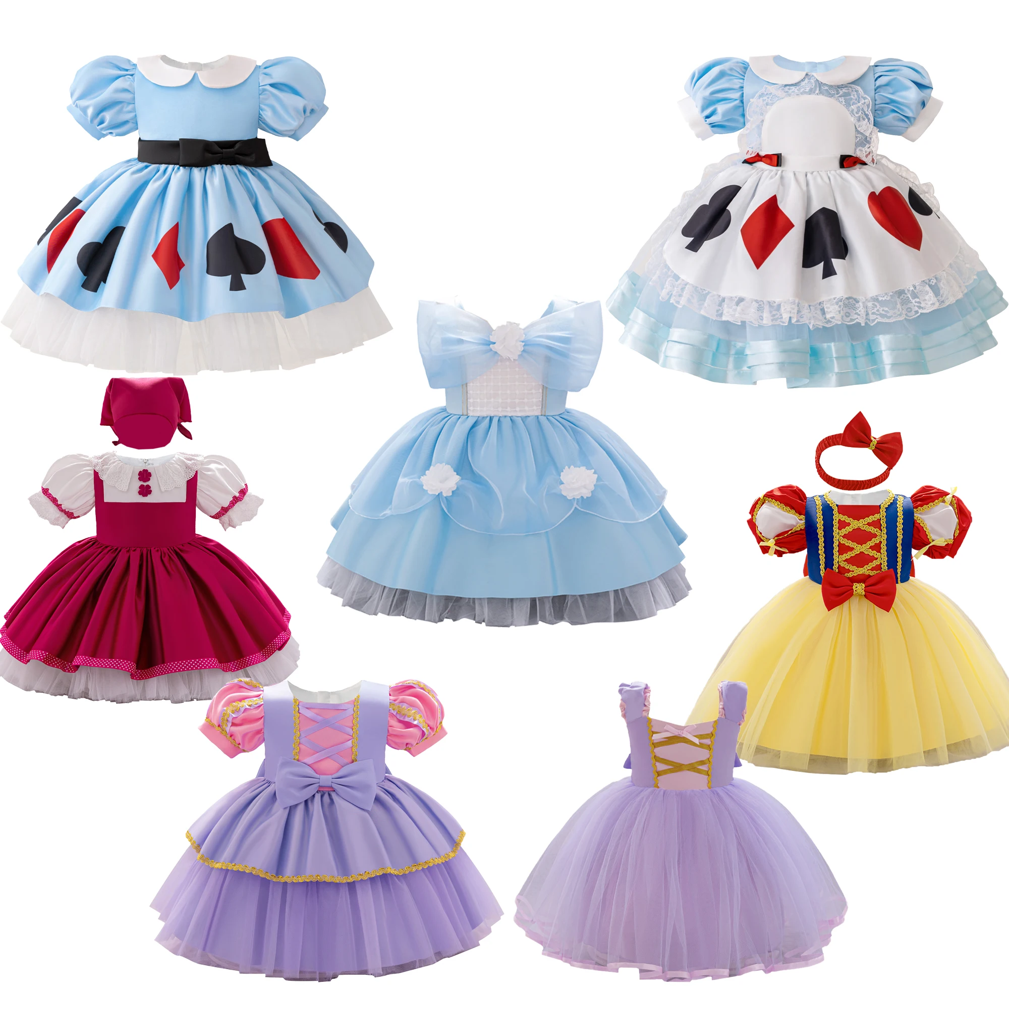 Alice Rapunzel Sleeping Beauty Girl Party Dress Snow White Masha Bear Anna Maid Costume Lolita Birthday Wedding Princess Dresses