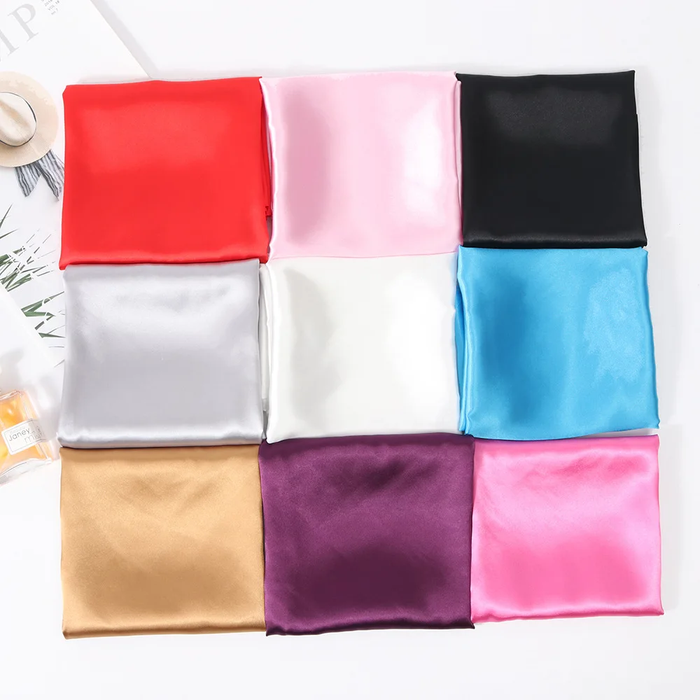 Fashion Plain Color Small Silk Square Scarf 60*60cm Headband Hairbands Hair Hoop For Women Head Neck Satin Scarf Handkerchief